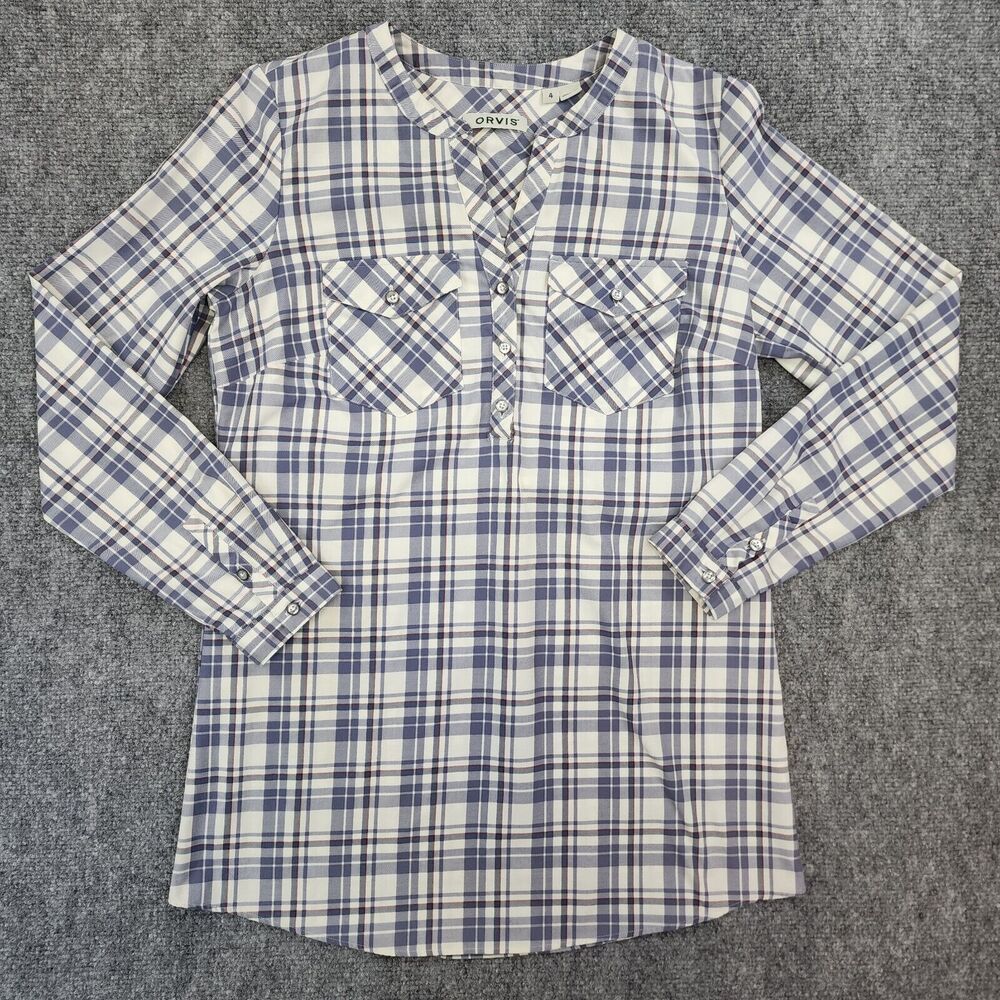 Orvis Shirt Womens 4 Plaid Long Sleeve 1/2 Button Up Top Casual Pockets Outdoor